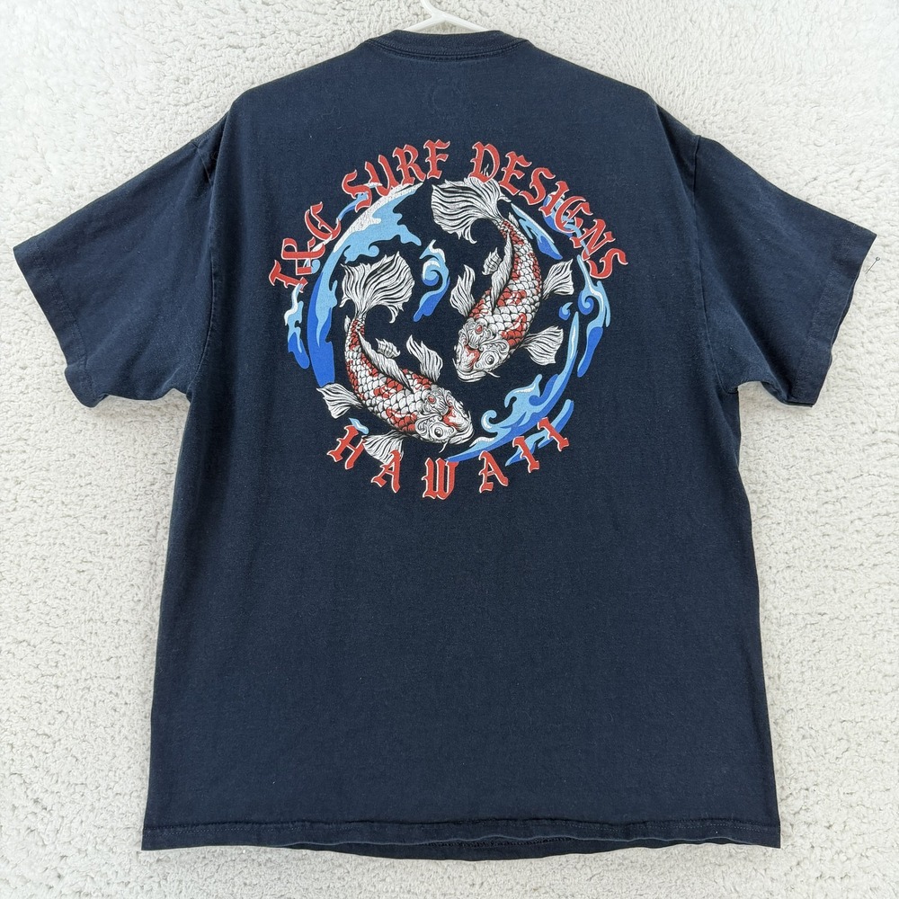 T&C Surf Designs Shirt Mens Large Blue Koi Fish Yin Yang Tee T-Shirt Hawaii Surf